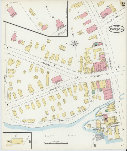 Sanborn Fire Insurance Map from Baldwinsville, Onondaga County, New York (1896), Sheet #0002 - Historic Sanborn Fire Insurance Map Print, vintage old map wall art, antique decor, genealogy gift, New York New York map