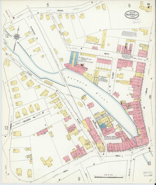 Sanborn Fire Insurance Map from Norwalk, Fairfield County, Connecticut (1912), Sheet #0007 - Historic Sanborn Fire Insurance Map Print, vintage old map wall art, antique decor, genealogy gift, Connecticut Connecticut map