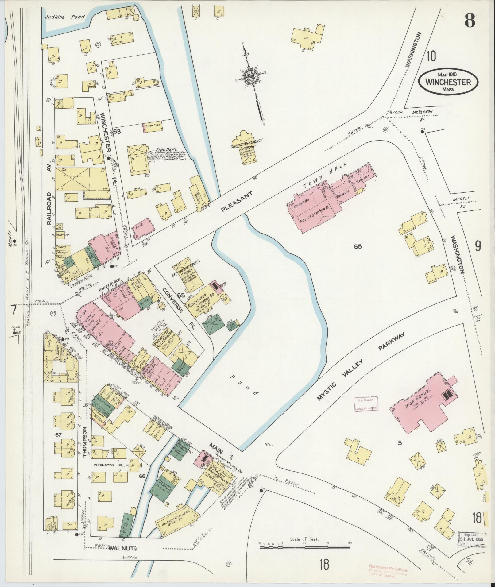 Sanborn Fire Insurance Map from Winchester, Middlesex County, Massachusetts (1910), Sheet #0008 - Historic Sanborn Fire Insurance Map Print, vintage old map wall art, antique decor, genealogy gift, Massachusetts Massachusetts map
