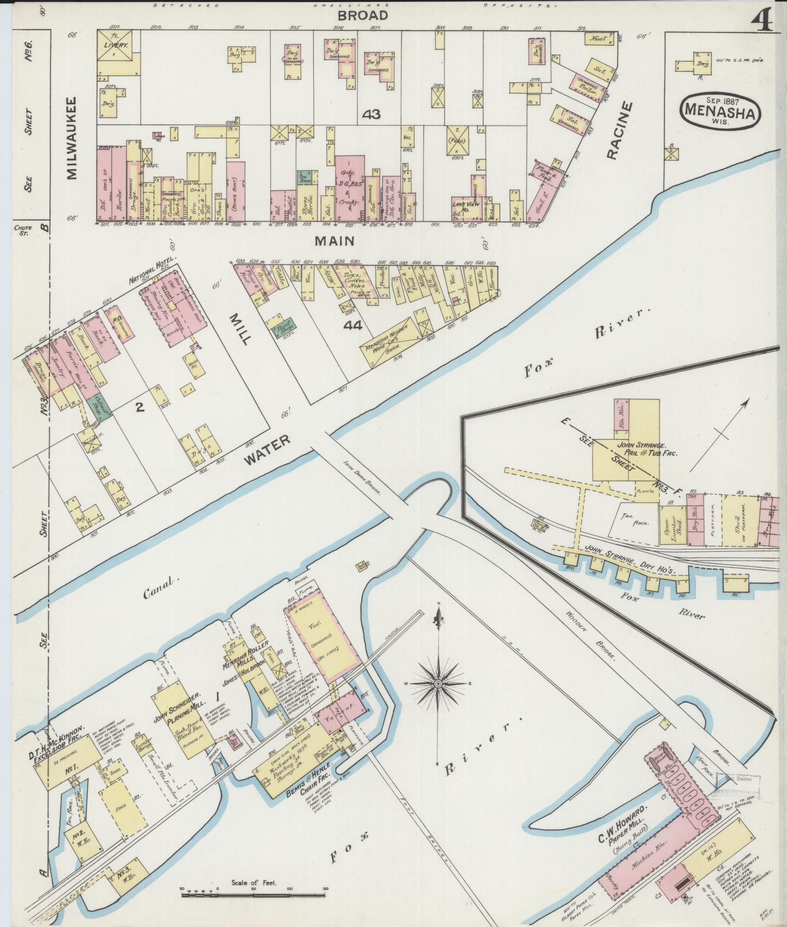 Sanborn Fire Insurance Map from Menasha, Winnebago County, Wisconsin (1887), Sheet #0004 - Complete Map Set gallery image, historic Sanborn map, vintage wall art, Wisconsin Wisconsin