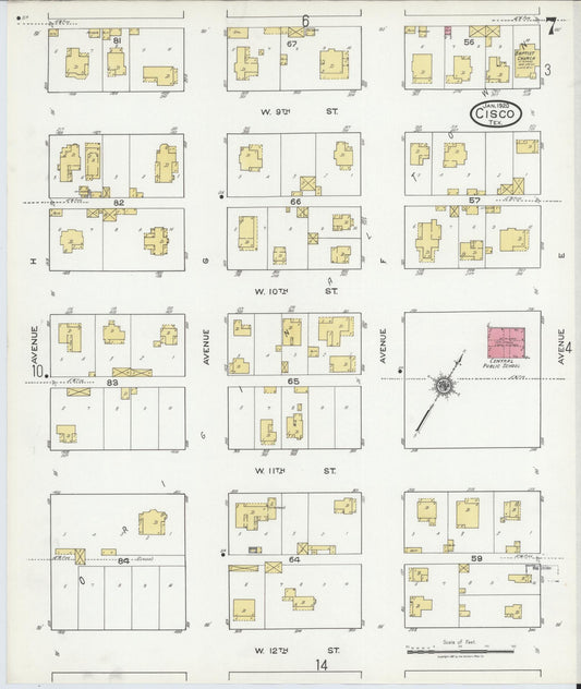 Sanborn Fire Insurance Map from Cisco, Eastland County, Texas (1920), Sheet #0007 - Historic Sanborn Fire Insurance Map Print, vintage old map wall art, antique decor, genealogy gift, Texas Texas map