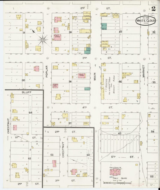 Sanborn Fire Insurance Map from White Cloud, Doniphan County, Kansas (1893), Sheet #0002 - Historic Sanborn Fire Insurance Map Print, vintage old map wall art, antique decor, genealogy gift, Kansas Kansas map