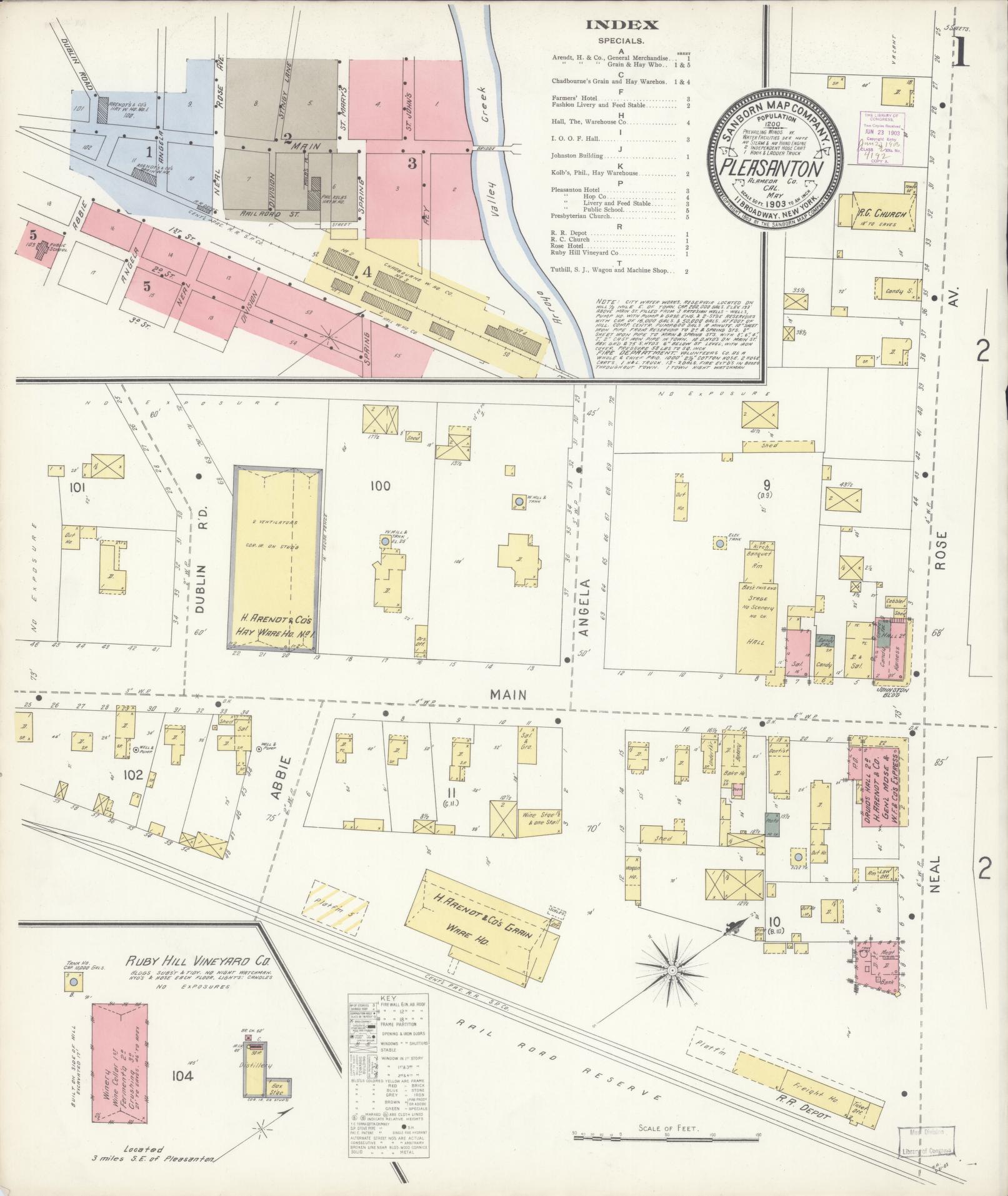 Sanborn Fire Insurance Map from Pleasanton, Alameda County, California. (1903) – Historic Sanborn Fire Insurance Map Print