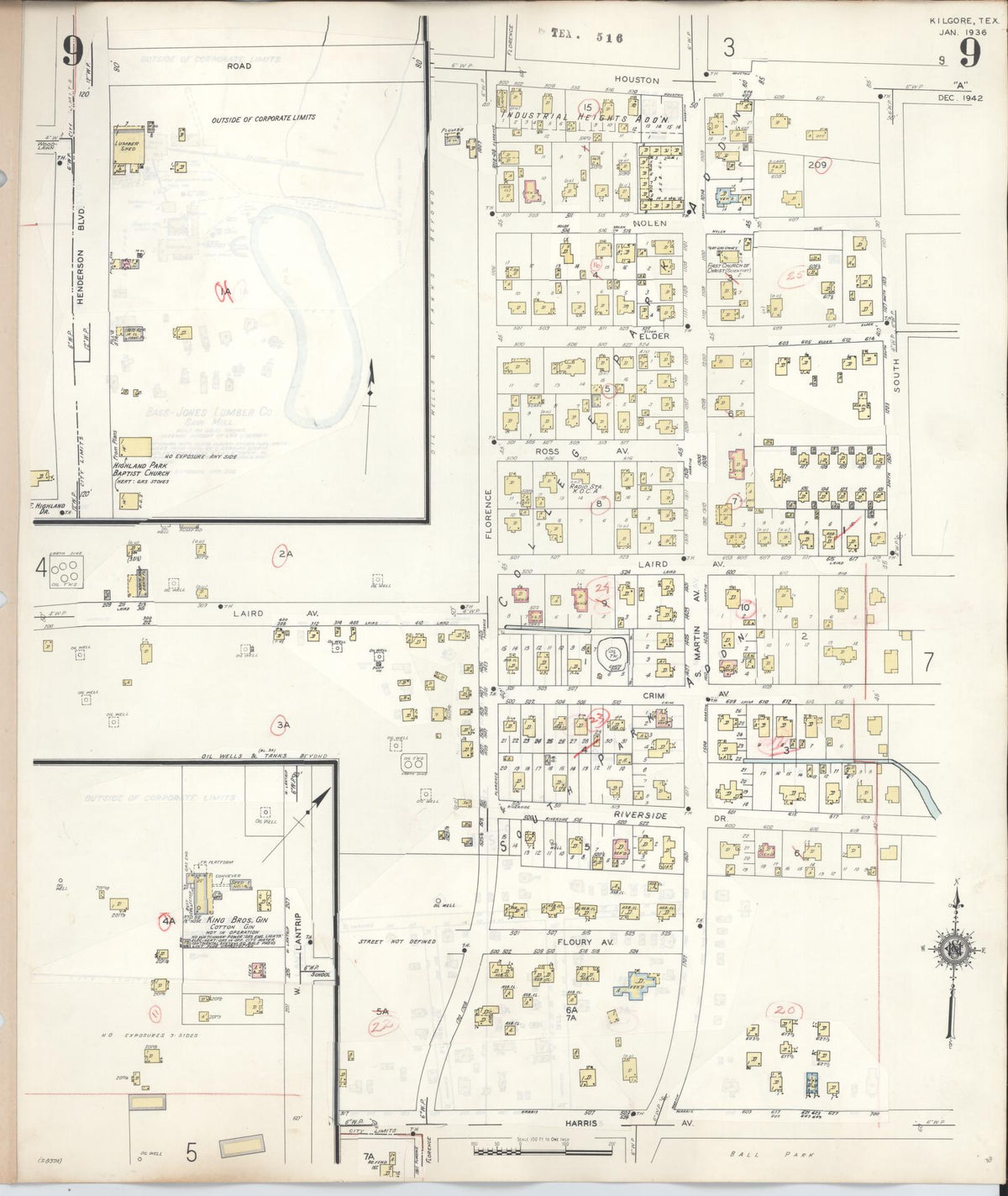 Sanborn Fire Insurance Map from Kilgore, Gregg County, Texas (1950), Sheet #0009 - Complete Map Set gallery image, historic Sanborn map, vintage wall art, Texas Texas