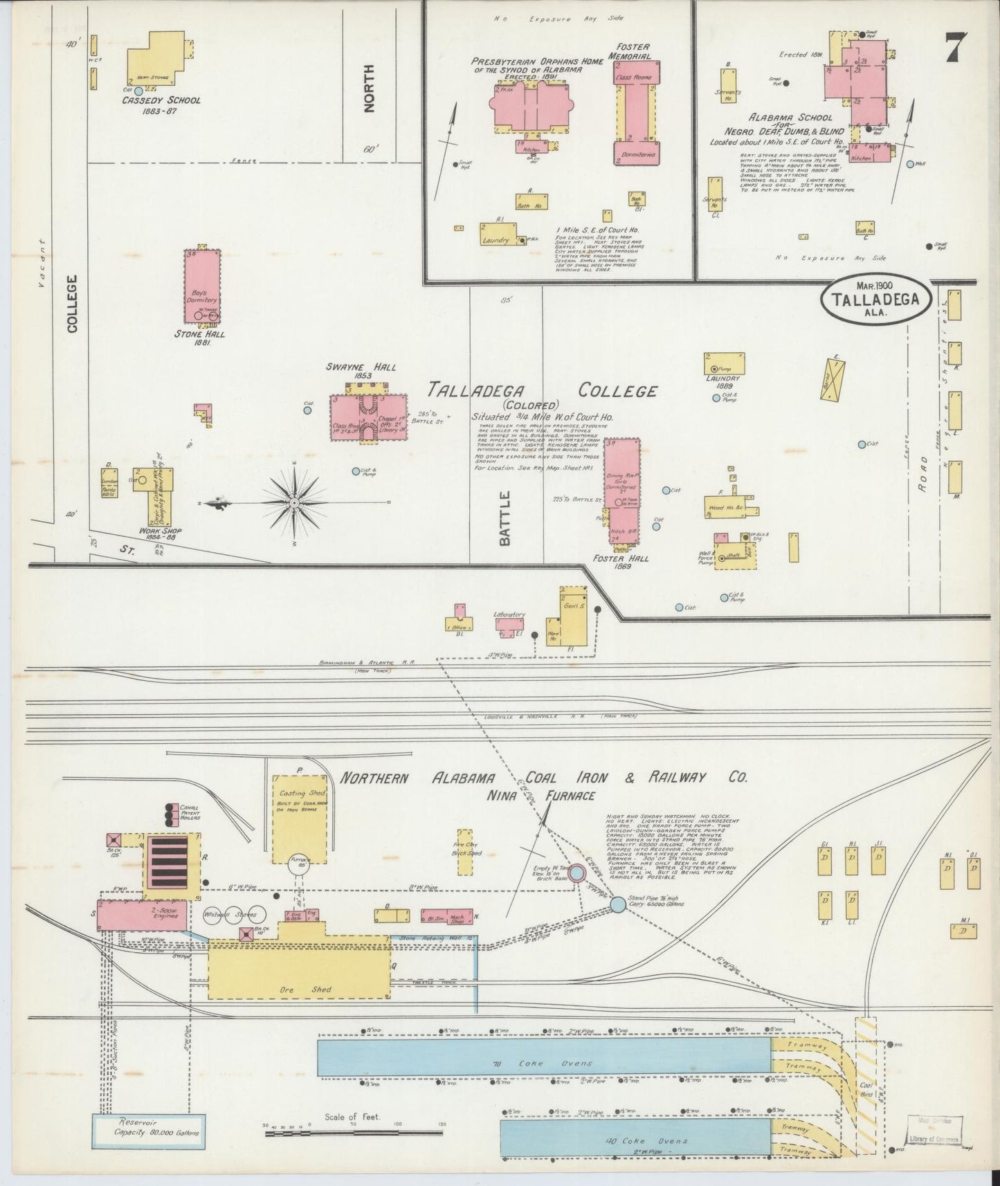 Sanborn Fire Insurance Map from Talladega, Talladega County, Alabama (1900), Sheet #0007 - Complete Map Set gallery image, historic Sanborn map, vintage wall art, Alabama Alabama