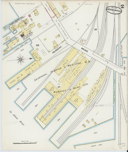 Sanborn Fire Insurance Map from Jacksonville, Duval County, Florida (1891), Sheet #0002 - Complete Map Set gallery image, historic Sanborn map, vintage wall art, Florida Florida
