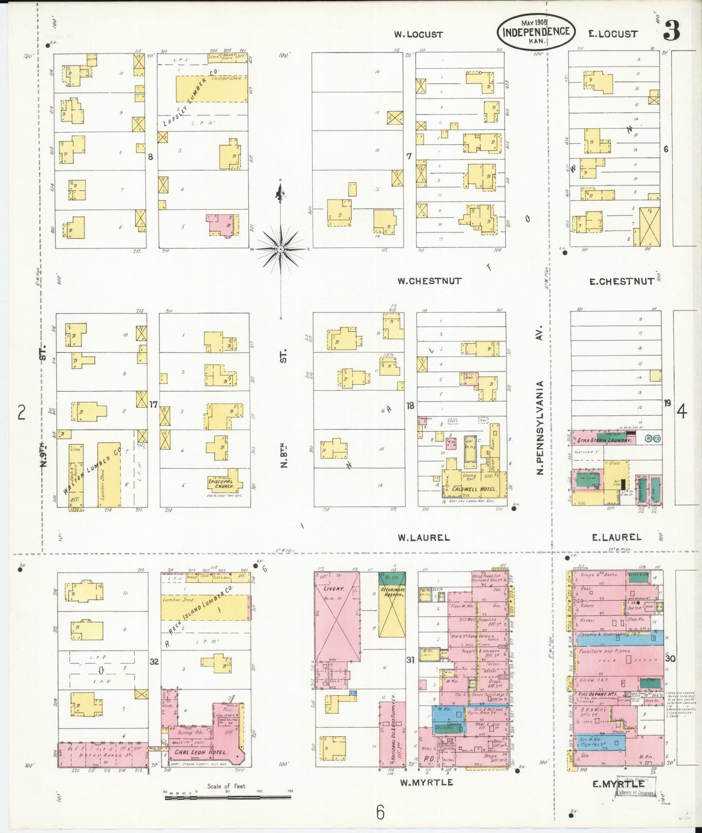 Sanborn Fire Insurance Map from Independence, Montgomery County, Kansas (1905), Sheet #0003 - Historic Sanborn Fire Insurance Map Print, vintage old map wall art, antique decor, genealogy gift, Kansas Kansas map