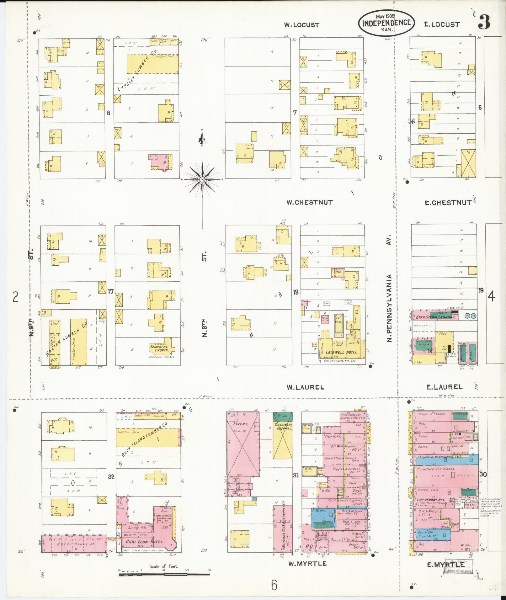 Sanborn Fire Insurance Map from Independence, Montgomery County, Kansas (1905), Sheet #0003 - Historic Sanborn Fire Insurance Map Print, vintage old map wall art, antique decor, genealogy gift, Kansas Kansas map