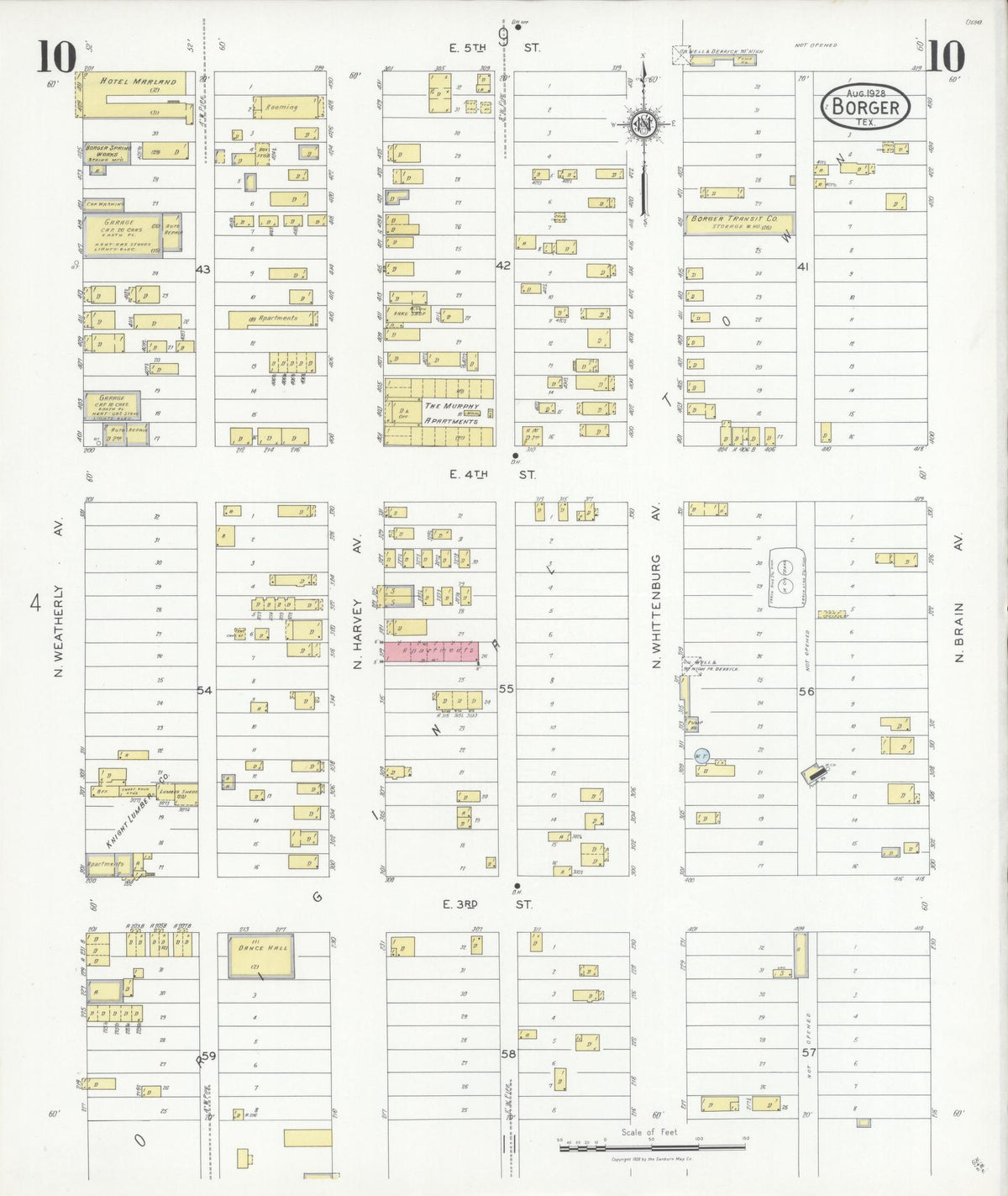 Sanborn Fire Insurance Map from Borger, Hutchinson County, Texas (1928), Sheet #0010 - Complete Map Set gallery image, historic Sanborn map, vintage wall art, Texas Texas