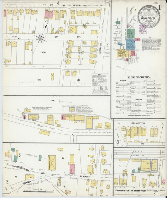 Sanborn Fire Insurance Map from Bluefield, Mercer County, West Virginia (1902), Sheet #0001 - Complete Map Set gallery image, historic Sanborn map, vintage wall art, West Virginia West Virginia