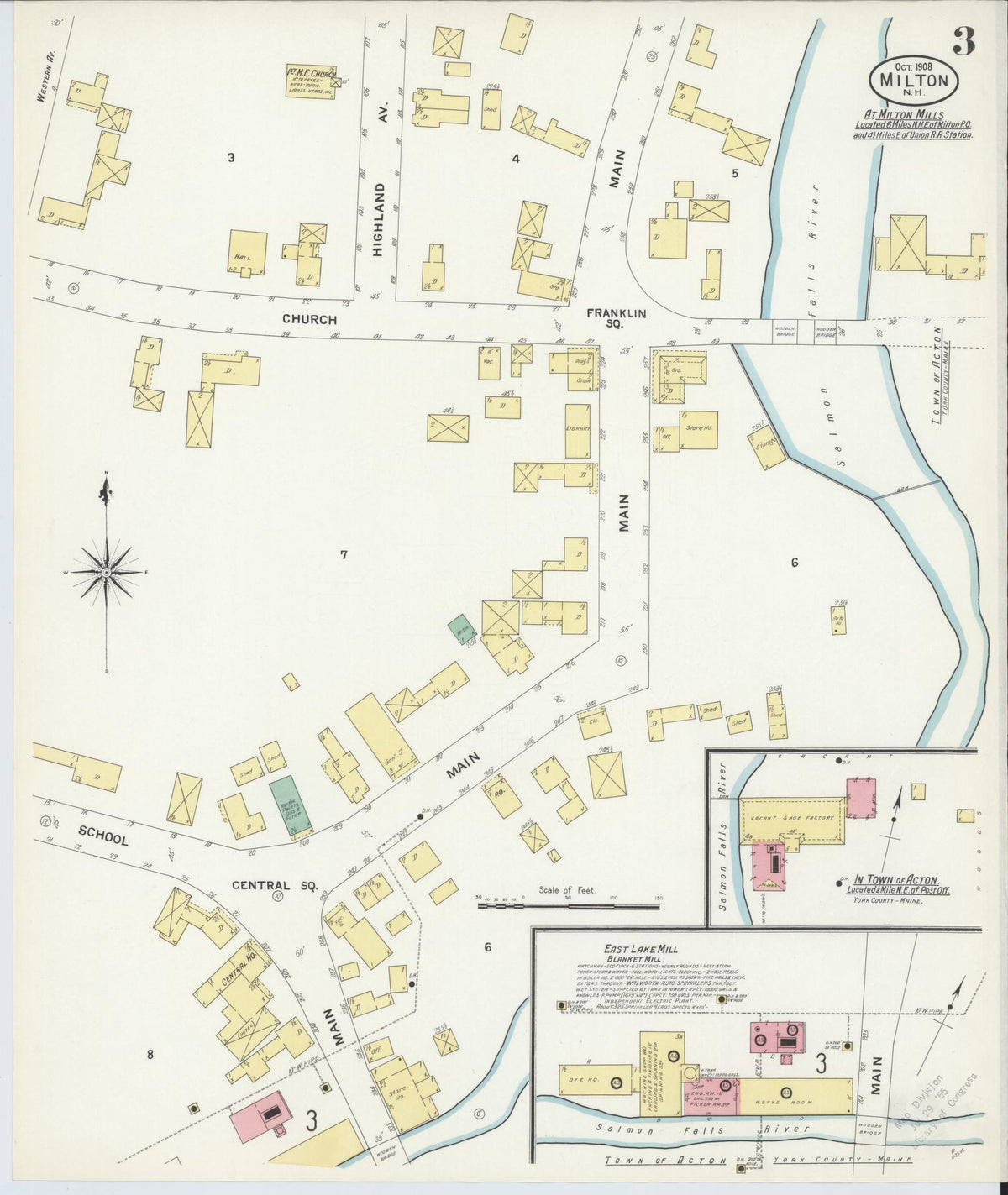 Sanborn Fire Insurance Map from Milton, Strafford County, New Hampshire (1908), Sheet #0003 - Historic Sanborn Fire Insurance Map Print, vintage old map wall art, antique decor, genealogy gift, New Hampshire New Hampshire map