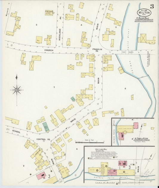 Sanborn Fire Insurance Map from Milton, Strafford County, New Hampshire (1908), Sheet #0003 - Historic Sanborn Fire Insurance Map Print, vintage old map wall art, antique decor, genealogy gift, New Hampshire New Hampshire map