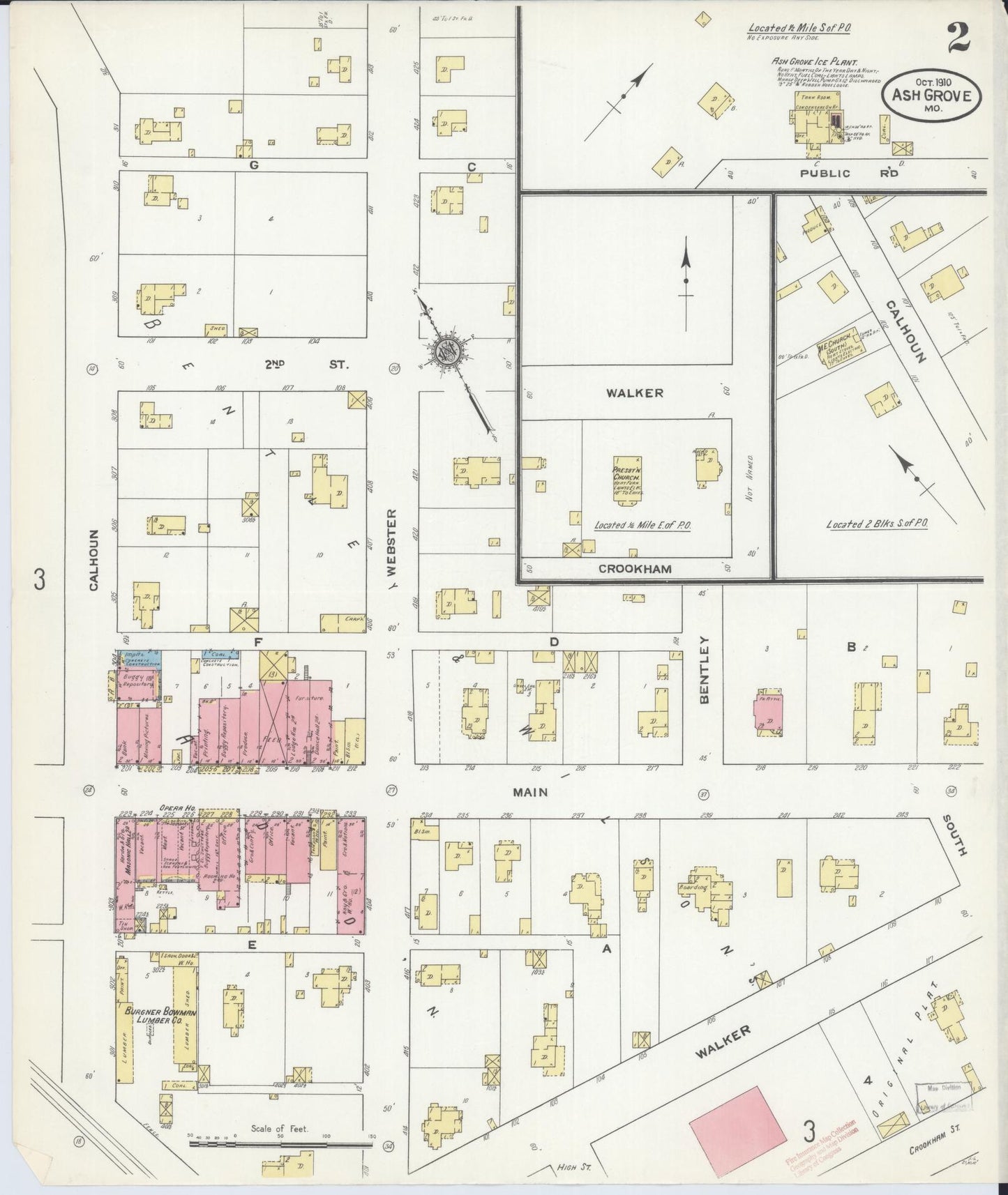 Sanborn Fire Insurance Map from Ash Grove, Greene County, Missouri (1910), Sheet #0002 - Complete Map Set gallery image, historic Sanborn map, vintage wall art, Missouri Missouri