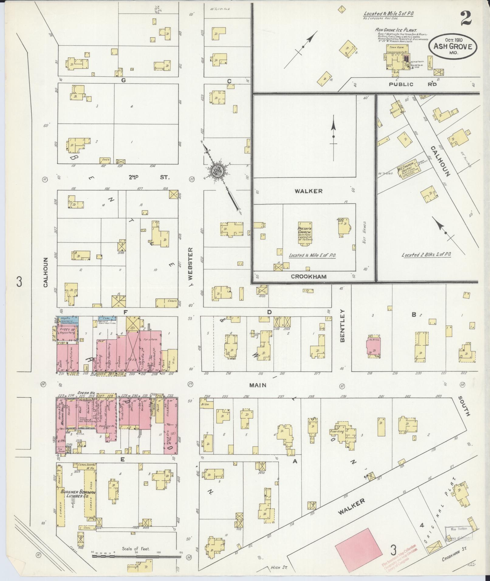 Sanborn Fire Insurance Map from Ash Grove, Greene County, Missouri (1910), Sheet #0002 - Complete Map Set gallery image, historic Sanborn map, vintage wall art, Missouri Missouri