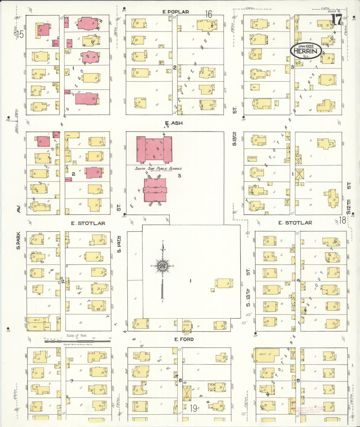 Sanborn Fire Insurance Map from Herrin, Williamson County, Illinois (1922), Sheet #0017 - Historic Sanborn Fire Insurance Map Print, vintage old map wall art, antique decor, genealogy gift, Illinois Illinois map