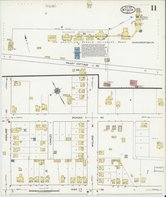 Sanborn Fire Insurance Map from Nyack, Rockland County, New York (1919), Sheet #0011 - Historic Sanborn Fire Insurance Map Print, vintage old map wall art, antique decor, genealogy gift, New York New York map
