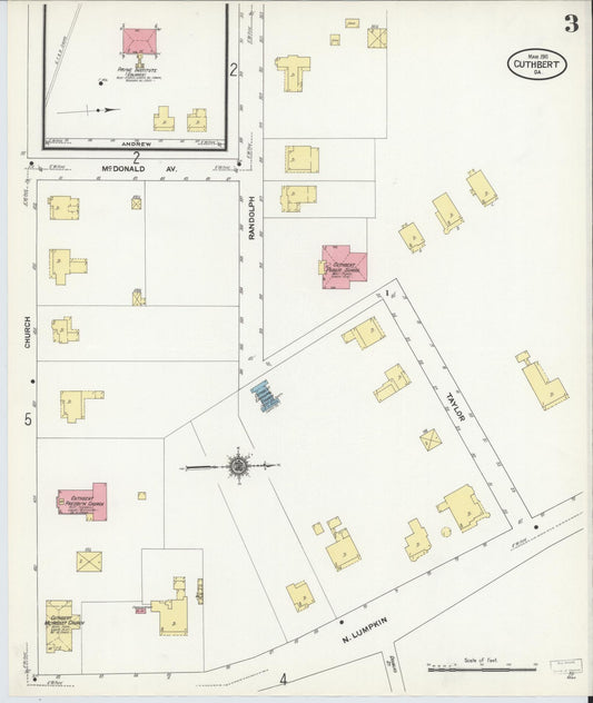 Sanborn Fire Insurance Map from Cuthbert, Randolph County, Georgia (1911), Sheet #0003 - Historic Sanborn Fire Insurance Map Print, vintage old map wall art, antique decor, genealogy gift, Georgia Georgia map