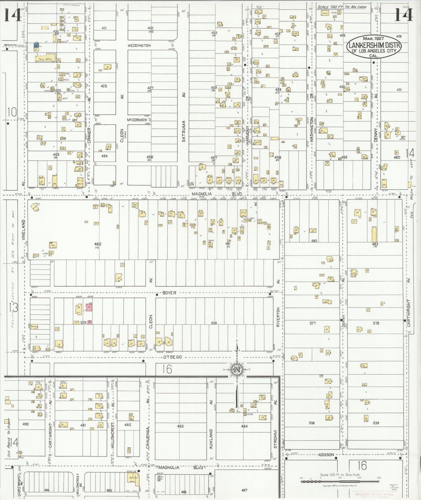 Sanborn Fire Insurance Map from Lankershim, Los Angeles County, California (1927), Sheet #0014 - Historic Sanborn Fire Insurance Map Print, vintage old map wall art, antique decor, genealogy gift, California California map