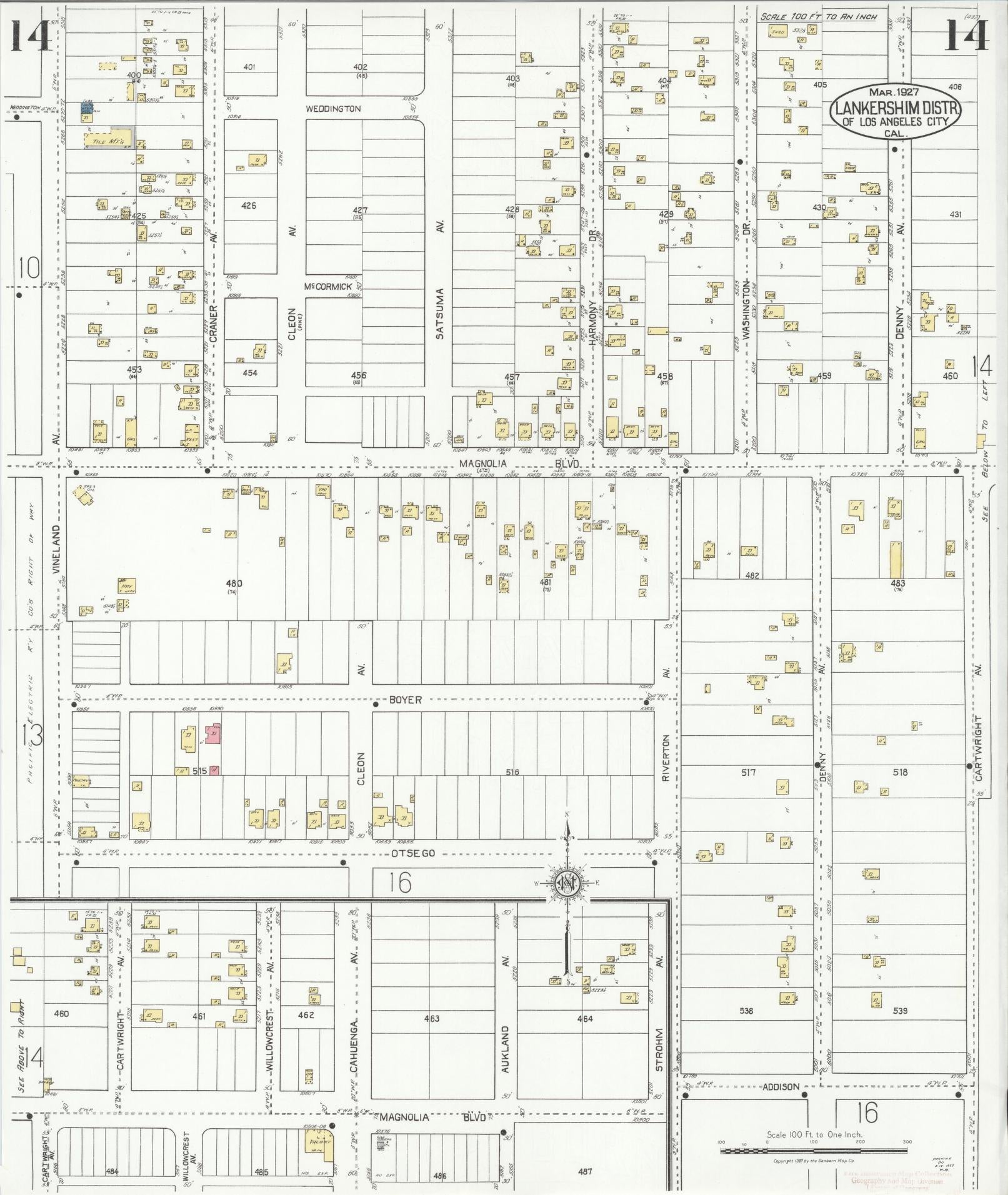 Sanborn Fire Insurance Map from Lankershim, Los Angeles County, California (1927), Sheet #0014 - Historic Sanborn Fire Insurance Map Print, vintage old map wall art, antique decor, genealogy gift, California California map