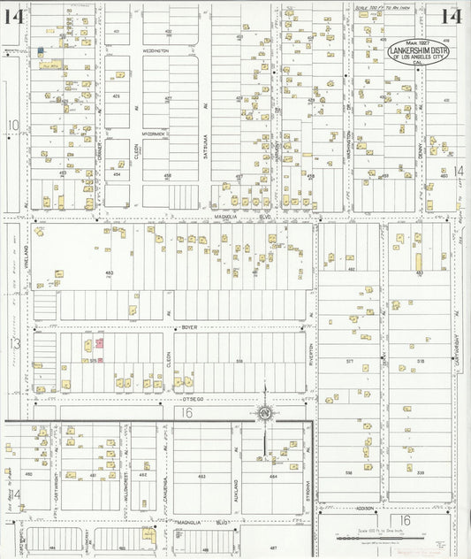 Sanborn Fire Insurance Map from Lankershim, Los Angeles County, California (1927), Sheet #0014 - Historic Sanborn Fire Insurance Map Print, vintage old map wall art, antique decor, genealogy gift, California California map