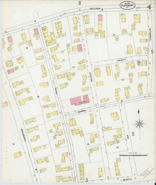 Sanborn Fire Insurance Map from Claremont, Sullivan County, New Hampshire (1899), Sheet #0004 - Historic Sanborn Fire Insurance Map Print, vintage old map wall art, antique decor, genealogy gift, New Hampshire New Hampshire map