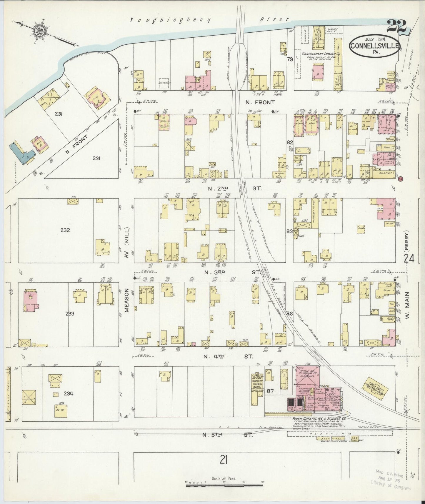 Sanborn Fire Insurance Map from Connellsville, Fayette County, Pennsylvania (1914), Sheet #0022 - Historic Sanborn Fire Insurance Map Print, vintage old map wall art, antique decor, genealogy gift, Pennsylvania Pennsylvania map