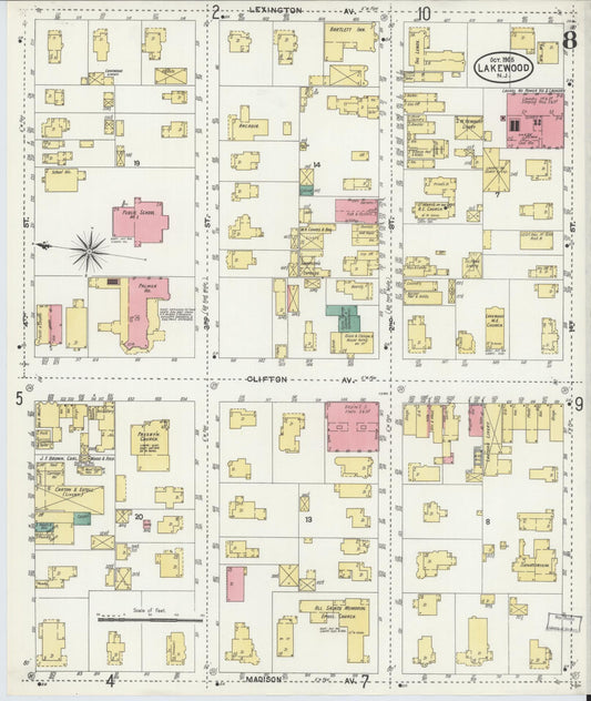 Sanborn Fire Insurance Map from Lakewood, Ocean County, New Jersey (1905), Sheet #0008 - Historic Sanborn Fire Insurance Map Print, vintage old map wall art, antique decor, genealogy gift, New Jersey New Jersey map