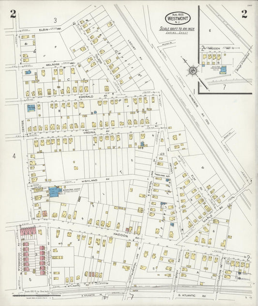 Sanborn Fire Insurance Map from Westmont, Camden County, New Jersey (1925), Sheet #0002 - Historic Sanborn Fire Insurance Map Print, vintage old map wall art, antique decor, genealogy gift, New Jersey New Jersey map