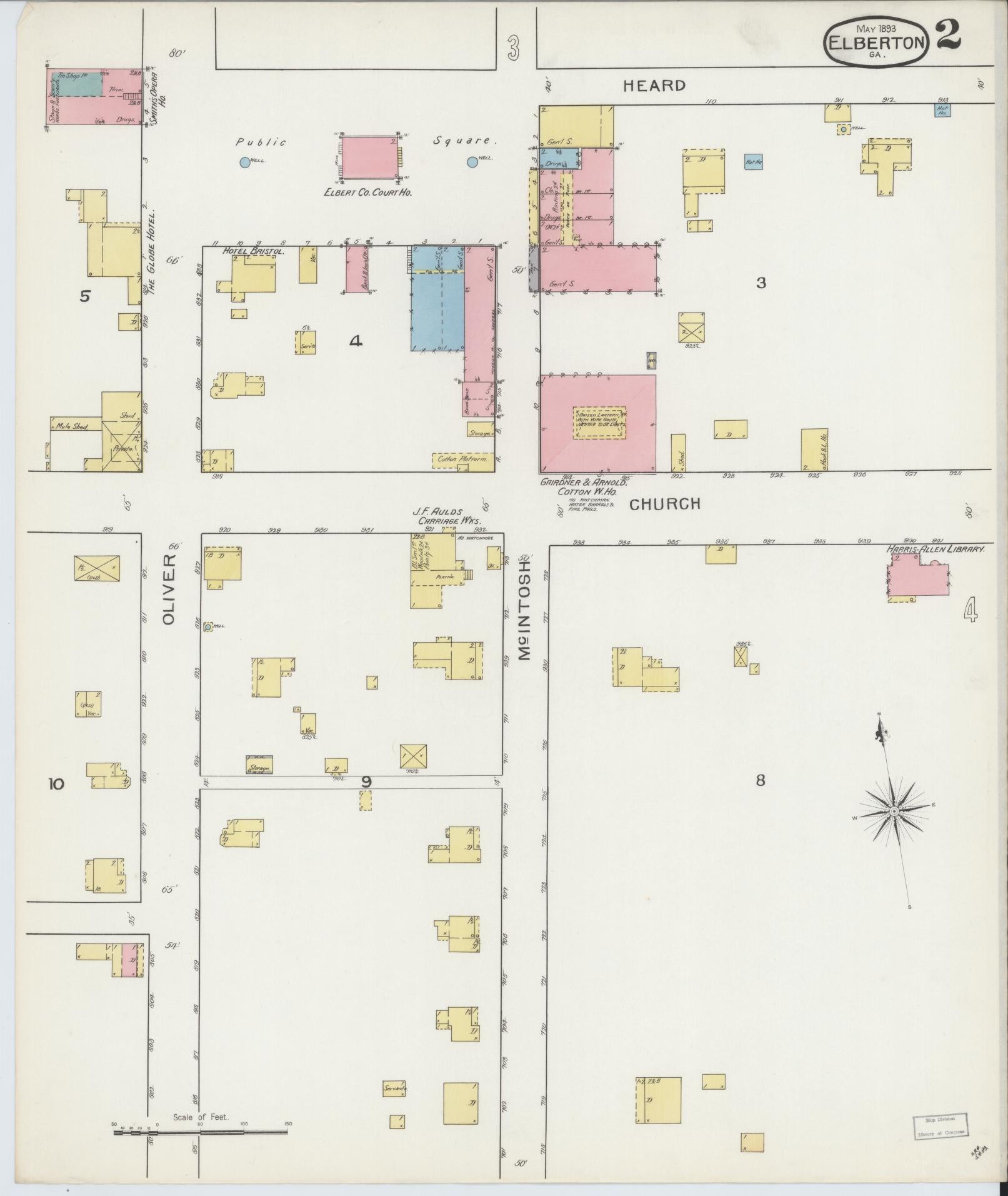 Sanborn Fire Insurance Map from Elberton, Elbert County, Georgia (1893), Sheet #0002 - Complete Map Set gallery image, historic Sanborn map, vintage wall art, Georgia Georgia