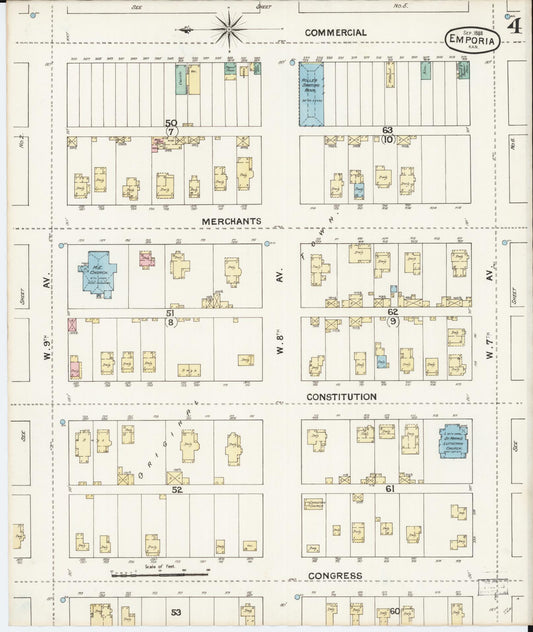 Sanborn Fire Insurance Map from Emporia, Lyon County, Kansas (1888), Sheet #0004 - Historic Sanborn Fire Insurance Map Print, vintage old map wall art, antique decor, genealogy gift, Kansas Kansas map