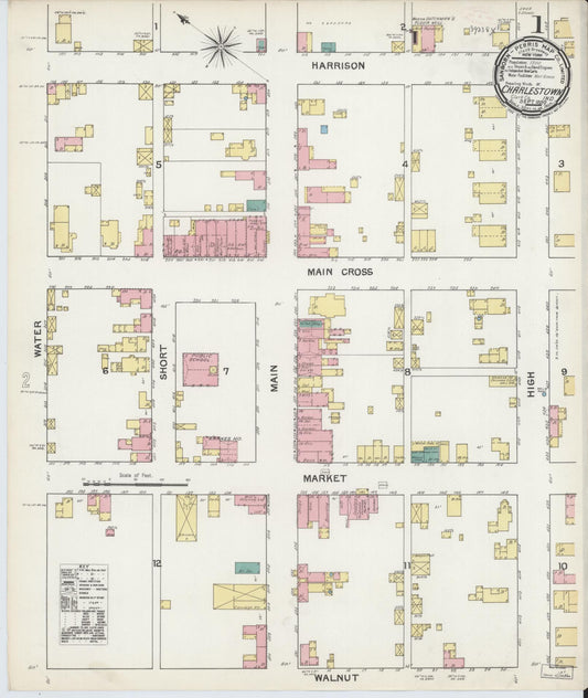 Sanborn Fire Insurance Map from Charlestown, Clark County, Indiana (1892), Sheet #0001 - Historic Sanborn Fire Insurance Map Print, vintage old map wall art, antique decor, genealogy gift, Indiana Indiana map