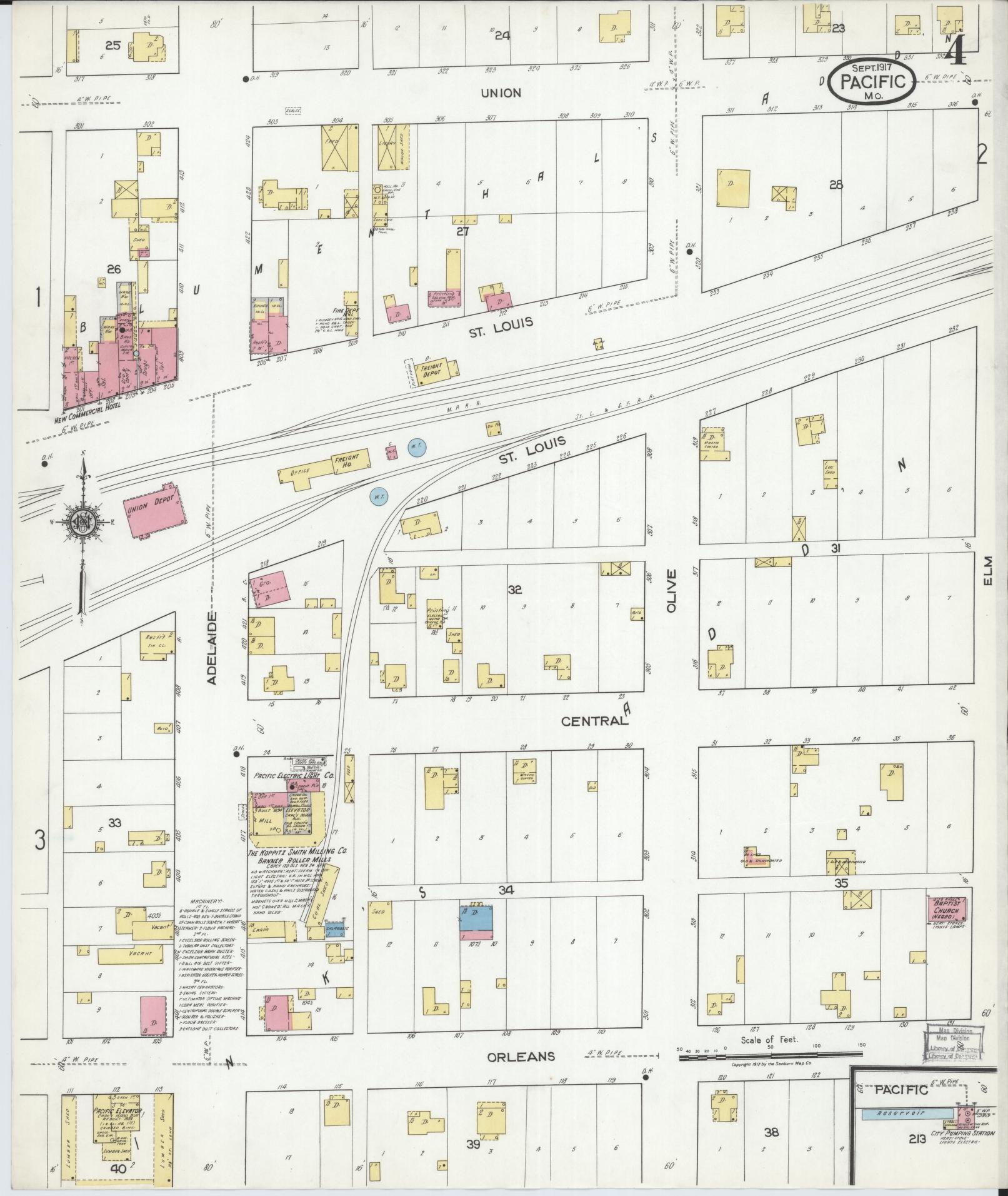 Sanborn Fire Insurance Map from Pacific, Franklin County, Missouri (1917), Sheet #0004 - Complete Map Set gallery image, historic Sanborn map, vintage wall art, Missouri Missouri