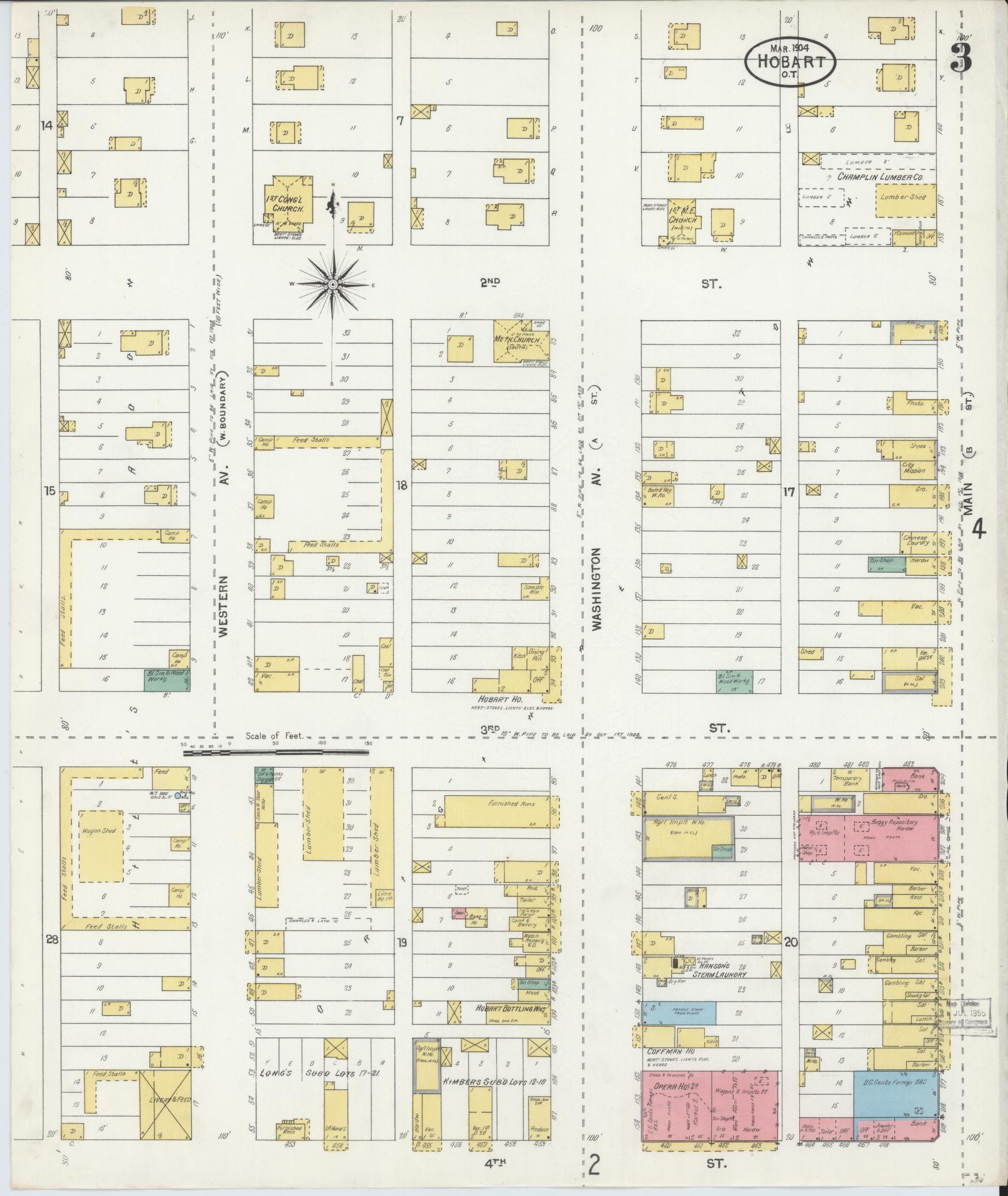 Sanborn Fire Insurance Map from Hobart, Kiowa County, Oklahoma (1904), Sheet #0003 - Complete Map Set gallery image, historic Sanborn map, vintage wall art, Oklahoma Oklahoma