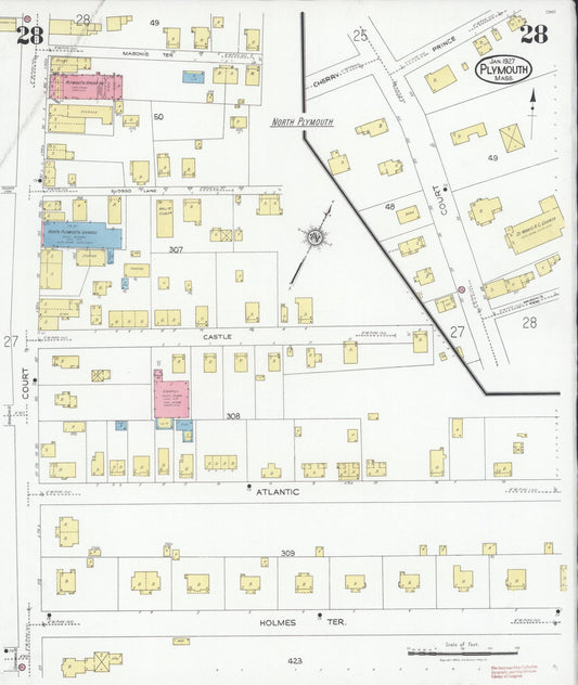 Sanborn Fire Insurance Map from Plymouth, Plymouth County, Massachusetts (1927), Sheet #0028 - Historic Sanborn Fire Insurance Map Print, vintage old map wall art, antique decor, genealogy gift, Massachusetts Massachusetts map