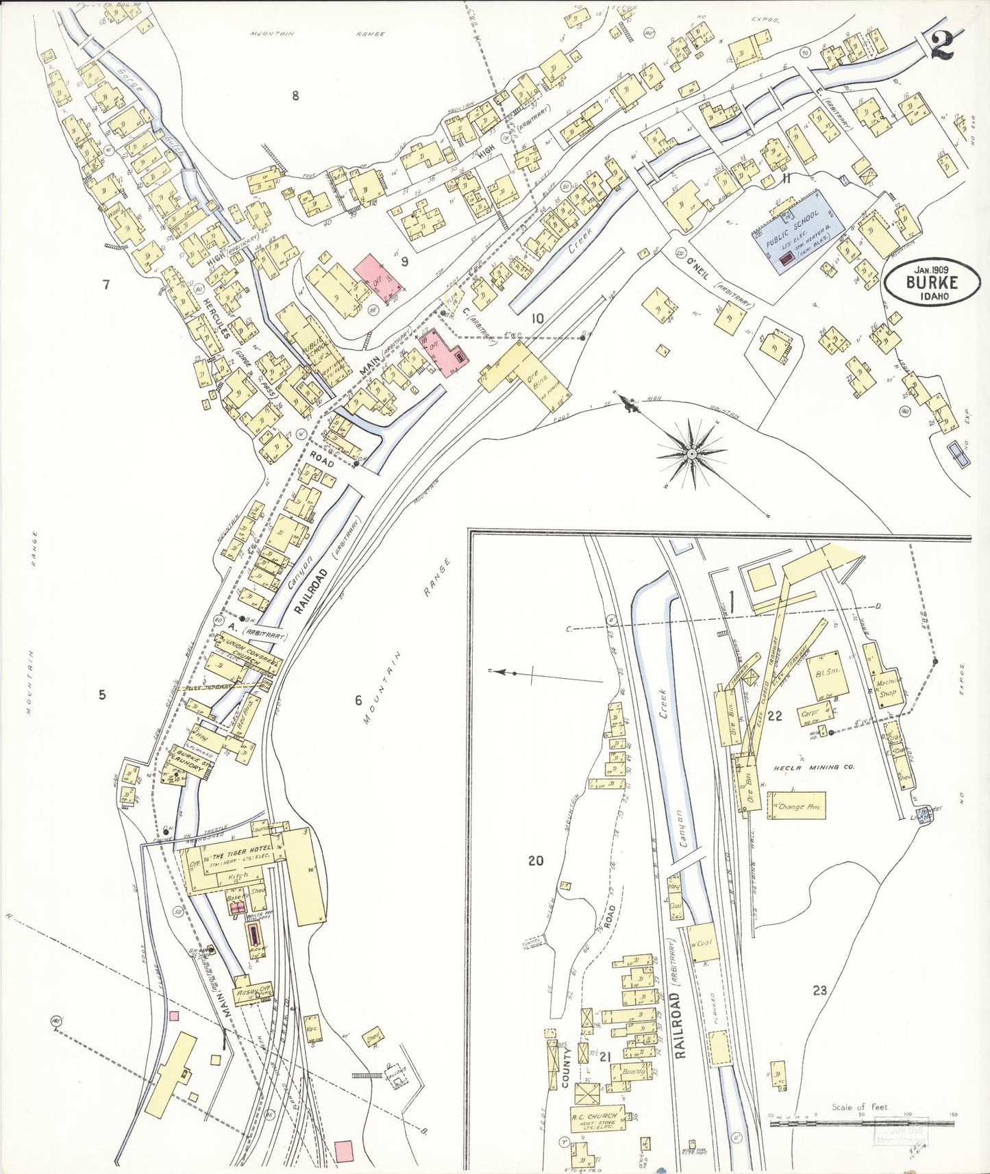 Sanborn Fire Insurance Map from Burke, Shoshone County, Idaho (1909), Sheet #0002 - Historic Sanborn Fire Insurance Map Print, vintage old map wall art, antique decor, genealogy gift, Idaho Idaho map
