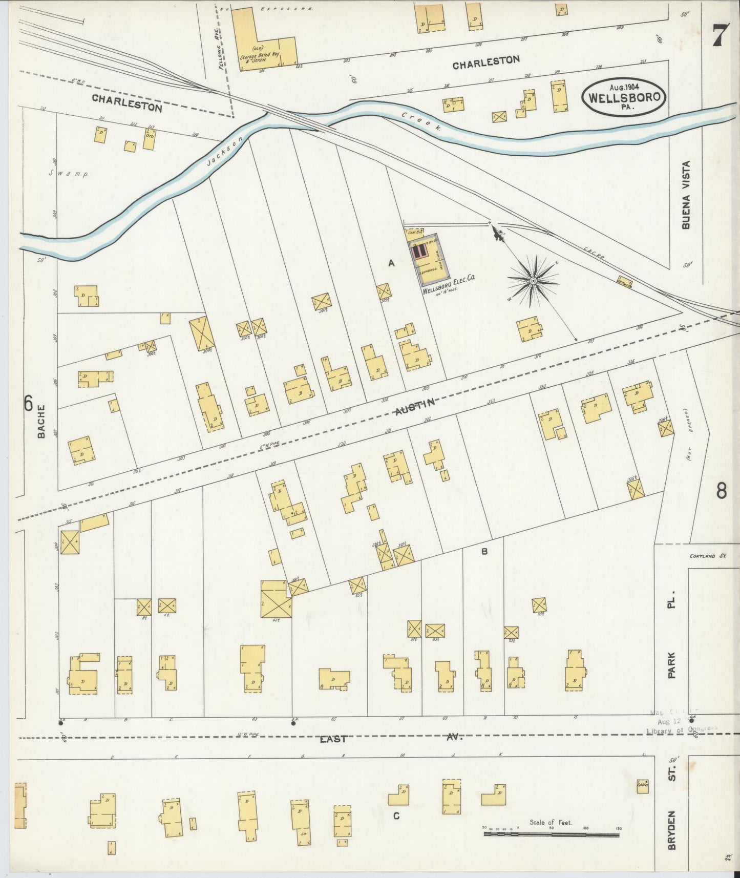 Sanborn Fire Insurance Map from Wellsboro, Tioga County, Pennsylvania (1904), Sheet #0007 - Complete Map Set gallery image, historic Sanborn map, vintage wall art, Pennsylvania Pennsylvania