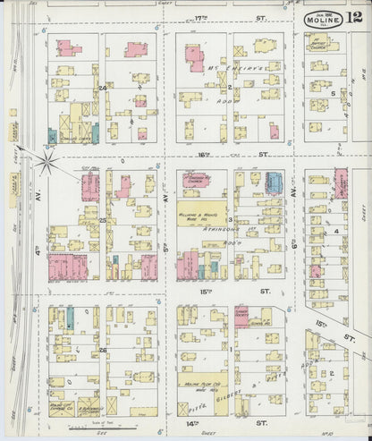Sanborn Fire Insurance Map from Moline, Rock Island County, Illinois (1892), Sheet #0012 - Complete Map Set gallery image, historic Sanborn map, vintage wall art, Illinois Illinois