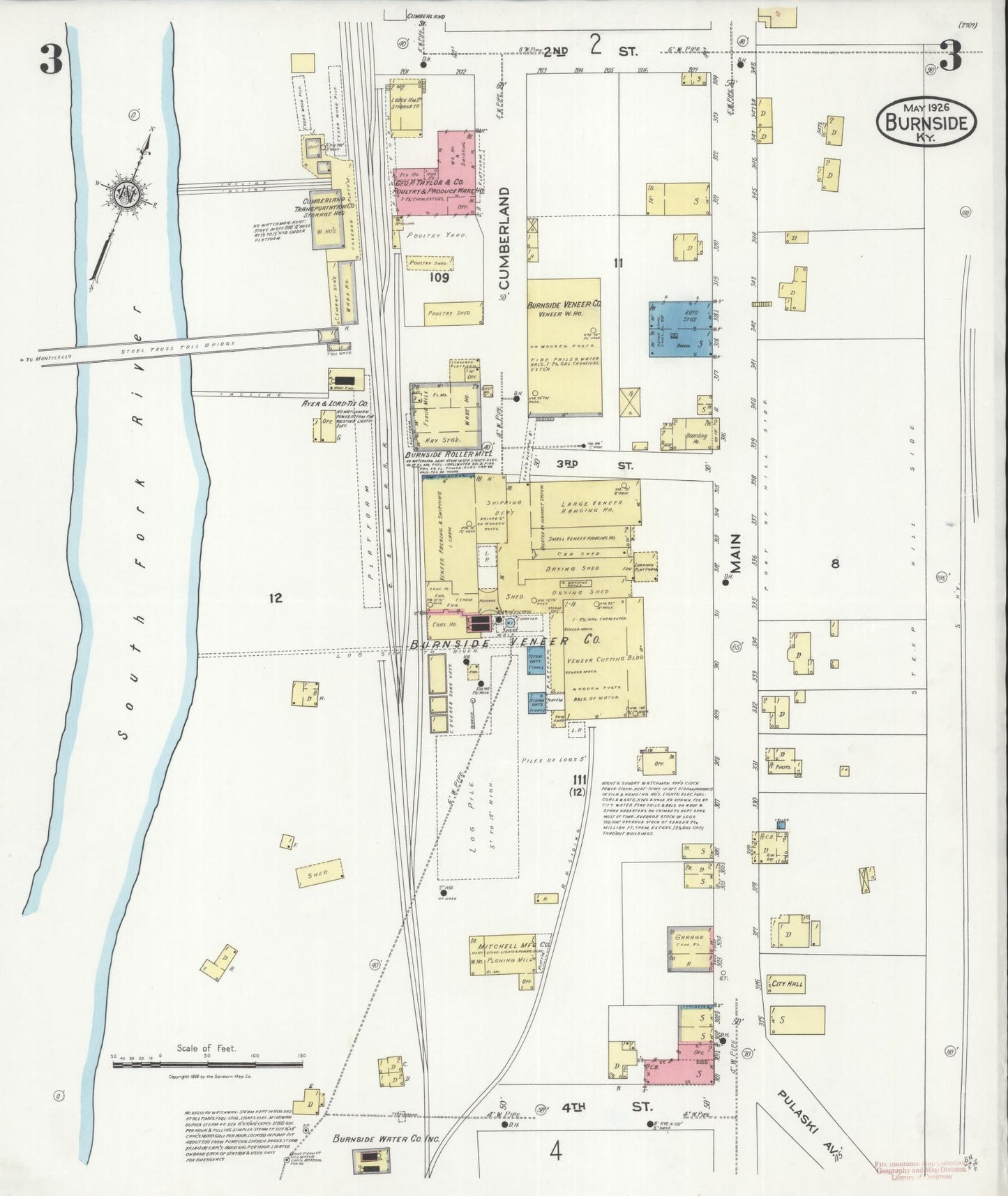 Sanborn Fire Insurance Map from Burnside, Pulaski County, Kentucky (1926), Sheet #0003 - Complete Map Set gallery image, historic Sanborn map, vintage wall art, Kentucky Kentucky