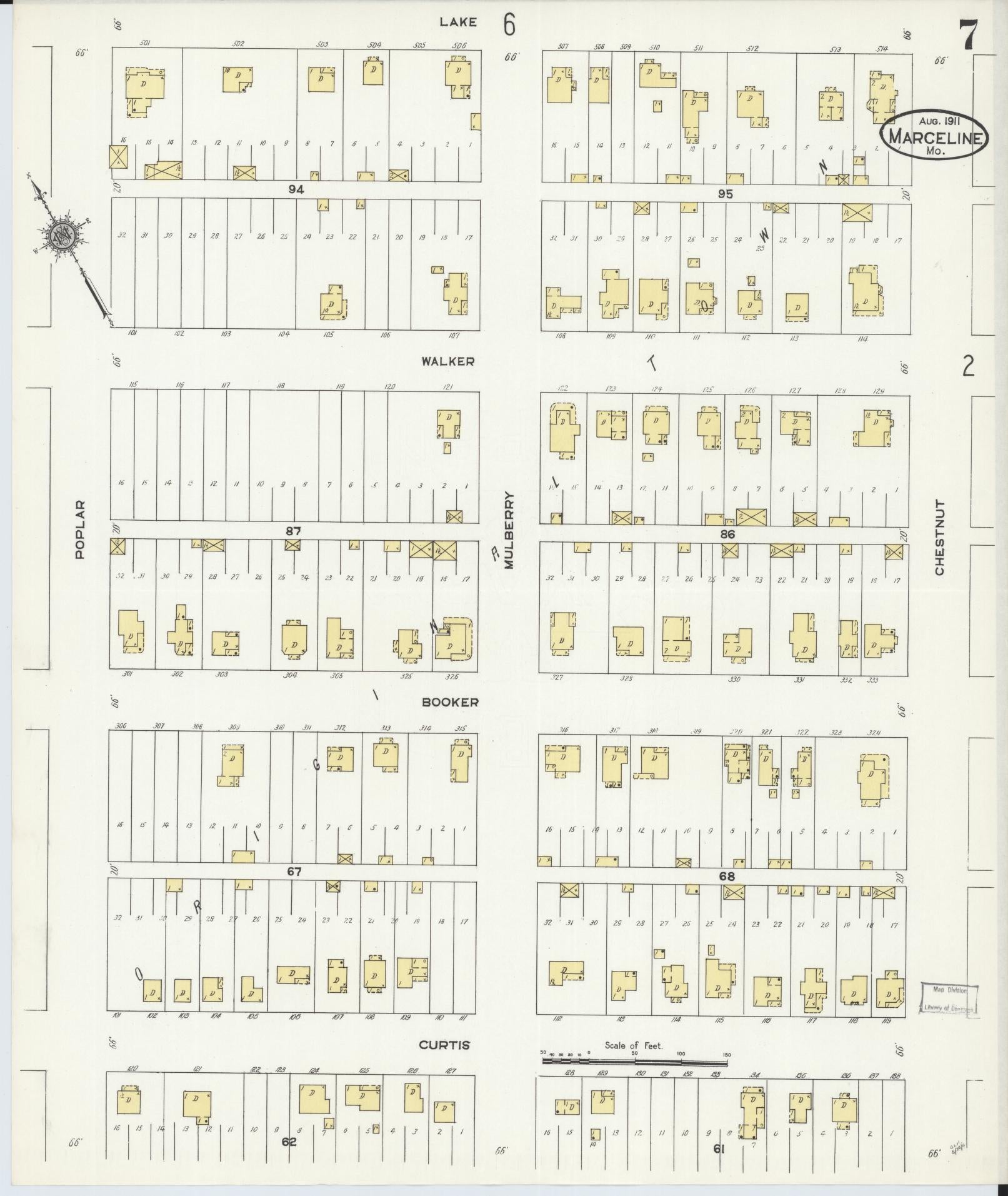 Sanborn Fire Insurance Map from Marceline, Linn County, Missouri (1911), Sheet #0007 - Historic Sanborn Fire Insurance Map Print, vintage old map wall art, antique decor, genealogy gift, Missouri Missouri map