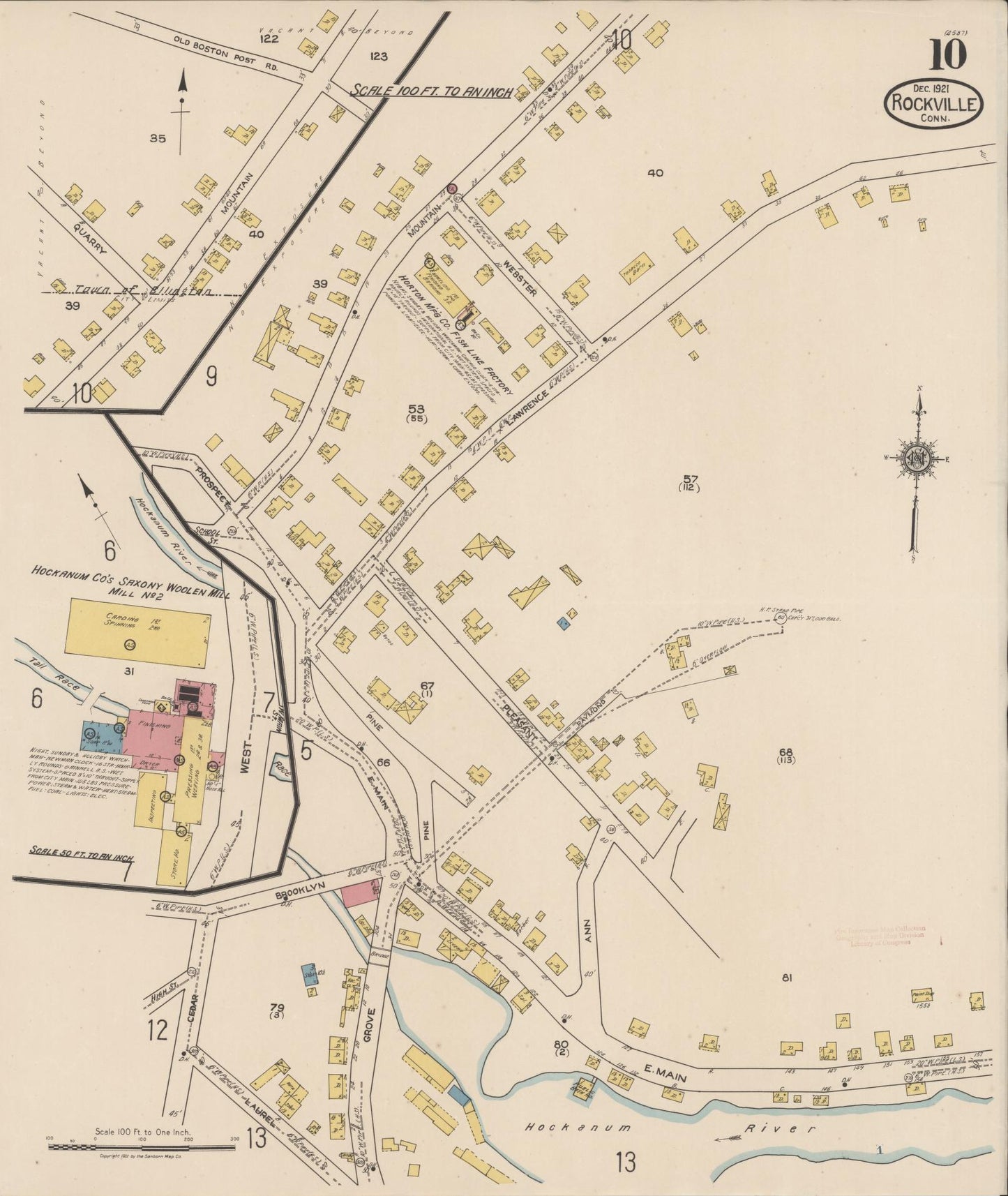 Sanborn Fire Insurance Map from Rockville, Tolland County, Connecticut (1921), Sheet #0010 - Complete Map Set gallery image, historic Sanborn map, vintage wall art, Connecticut Connecticut