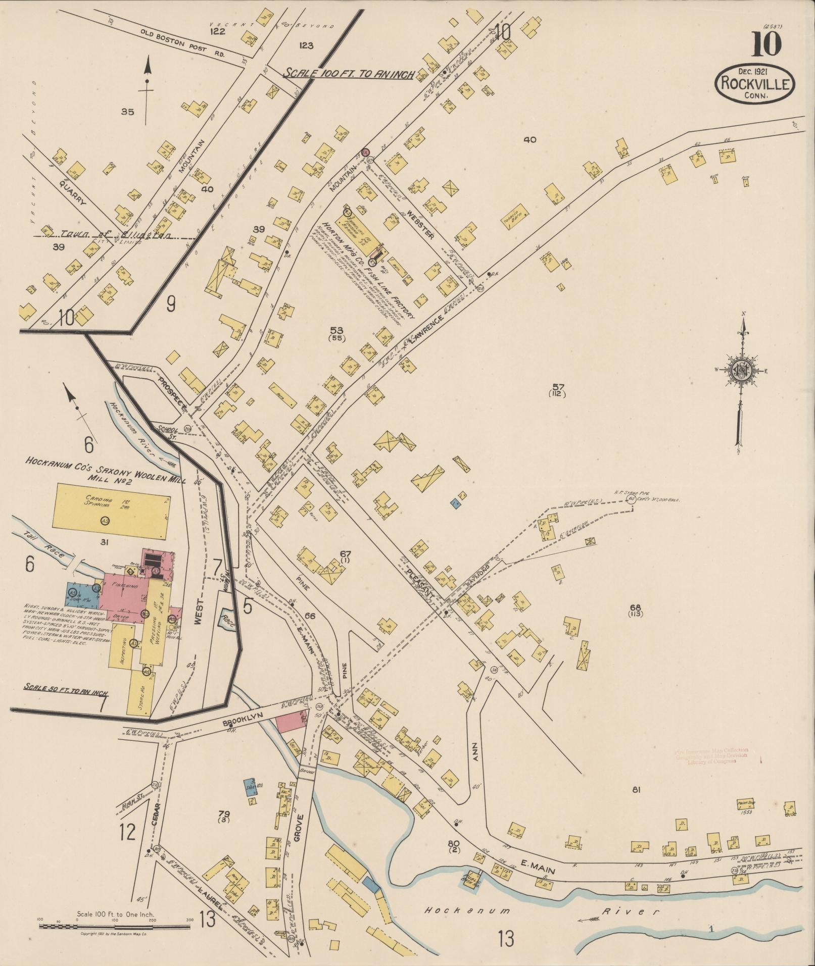 Sanborn Fire Insurance Map from Rockville, Tolland County, Connecticut (1921), Sheet #0010 - Complete Map Set gallery image, historic Sanborn map, vintage wall art, Connecticut Connecticut