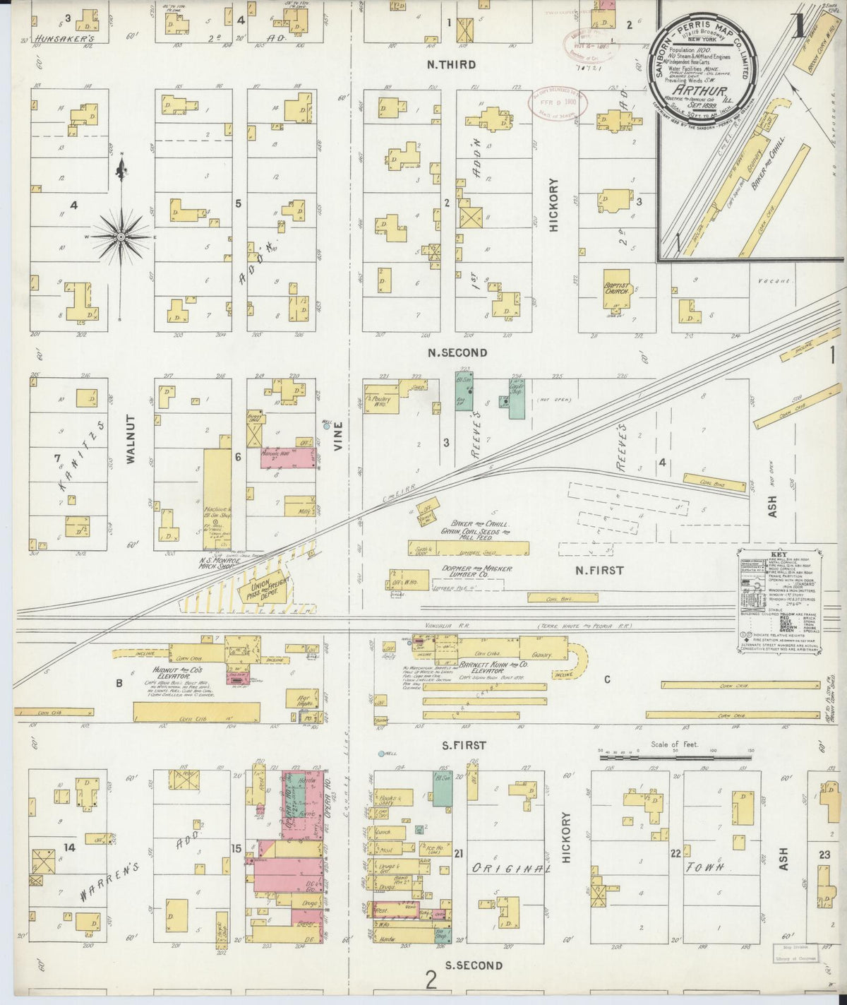 Sanborn Fire Insurance Map from Arthur, Moultrie And Douglas Counties, Illinois (1899), Sheet #0001 - Complete Map Set gallery image, historic Sanborn map, vintage wall art, Illinois Illinois