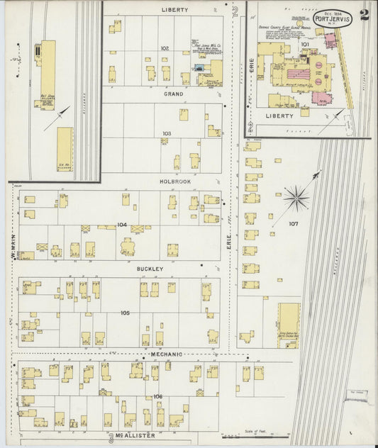 Sanborn Fire Insurance Map from Port Jervis, Orange County, New York (1894), Sheet #0002 - Historic Sanborn Fire Insurance Map Print, vintage old map wall art, antique decor, genealogy gift, New York New York map