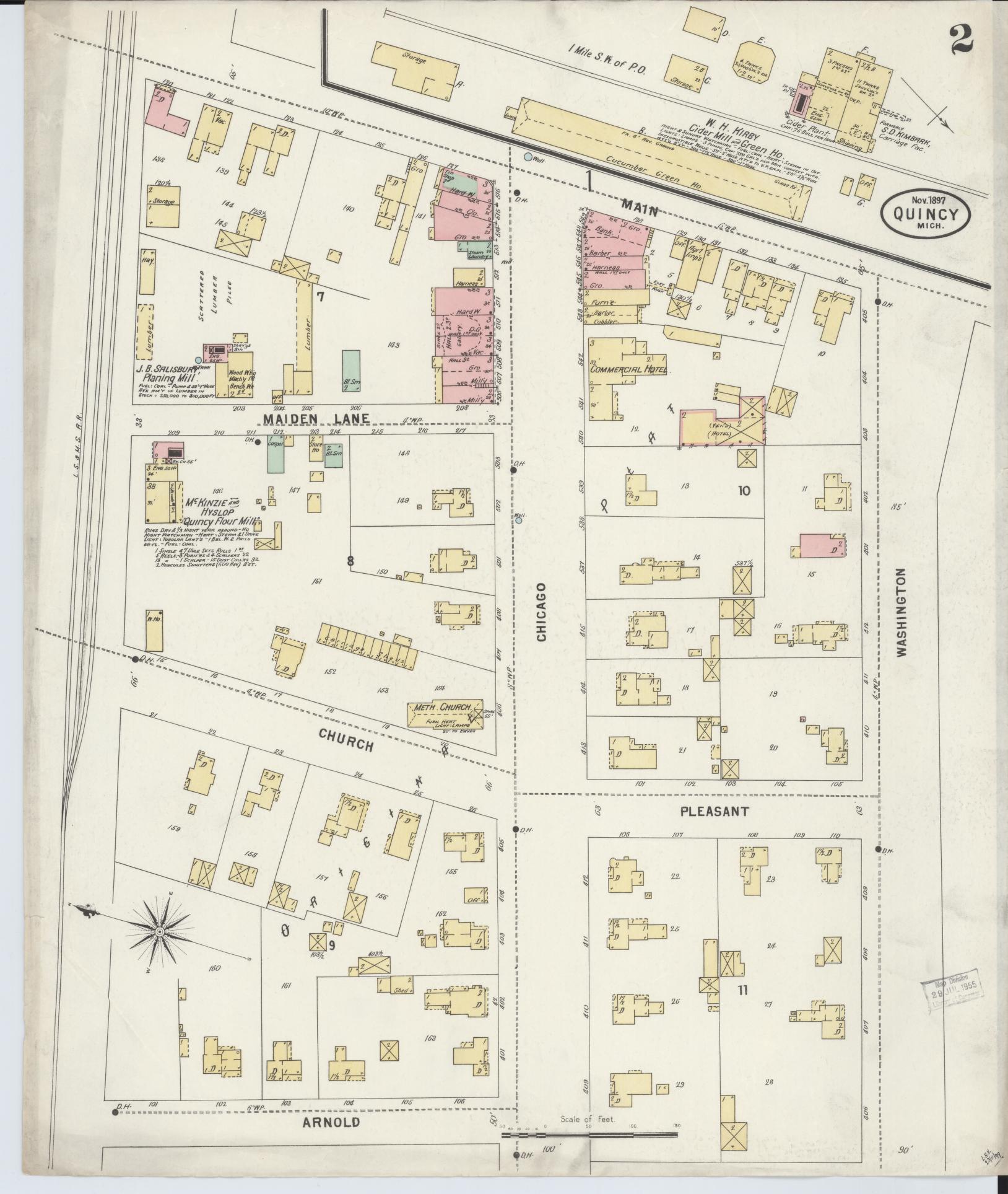Sanborn Fire Insurance Map from Quincy, Branch County, Michigan (1897), Sheet #0002 - Complete Map Set gallery image, historic Sanborn map, vintage wall art, Michigan Michigan
