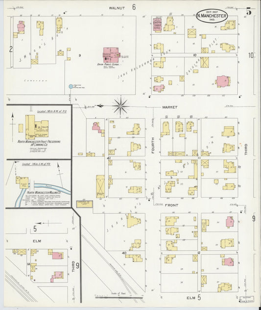 Sanborn Fire Insurance Map from North Manchester, Wabash County, Indiana (1907), Sheet #0005 - Historic Sanborn Fire Insurance Map Print, vintage old map wall art, antique decor, genealogy gift, Indiana Indiana map