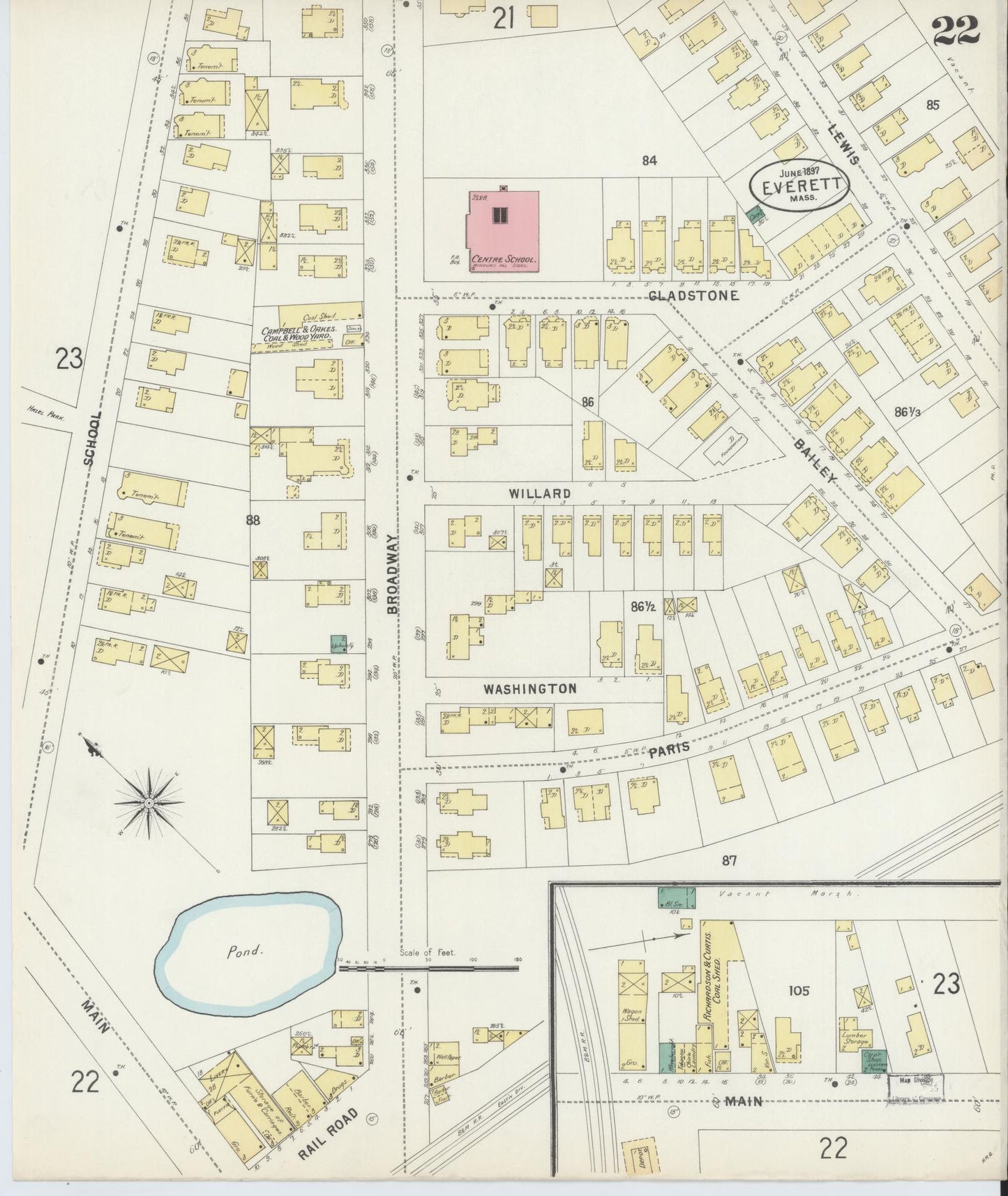 Sanborn Fire Insurance Map from Everett, Middlesex County, Massachusetts (1897), Sheet #0022 - Complete Map Set gallery image, historic Sanborn map, vintage wall art, Massachusetts Massachusetts