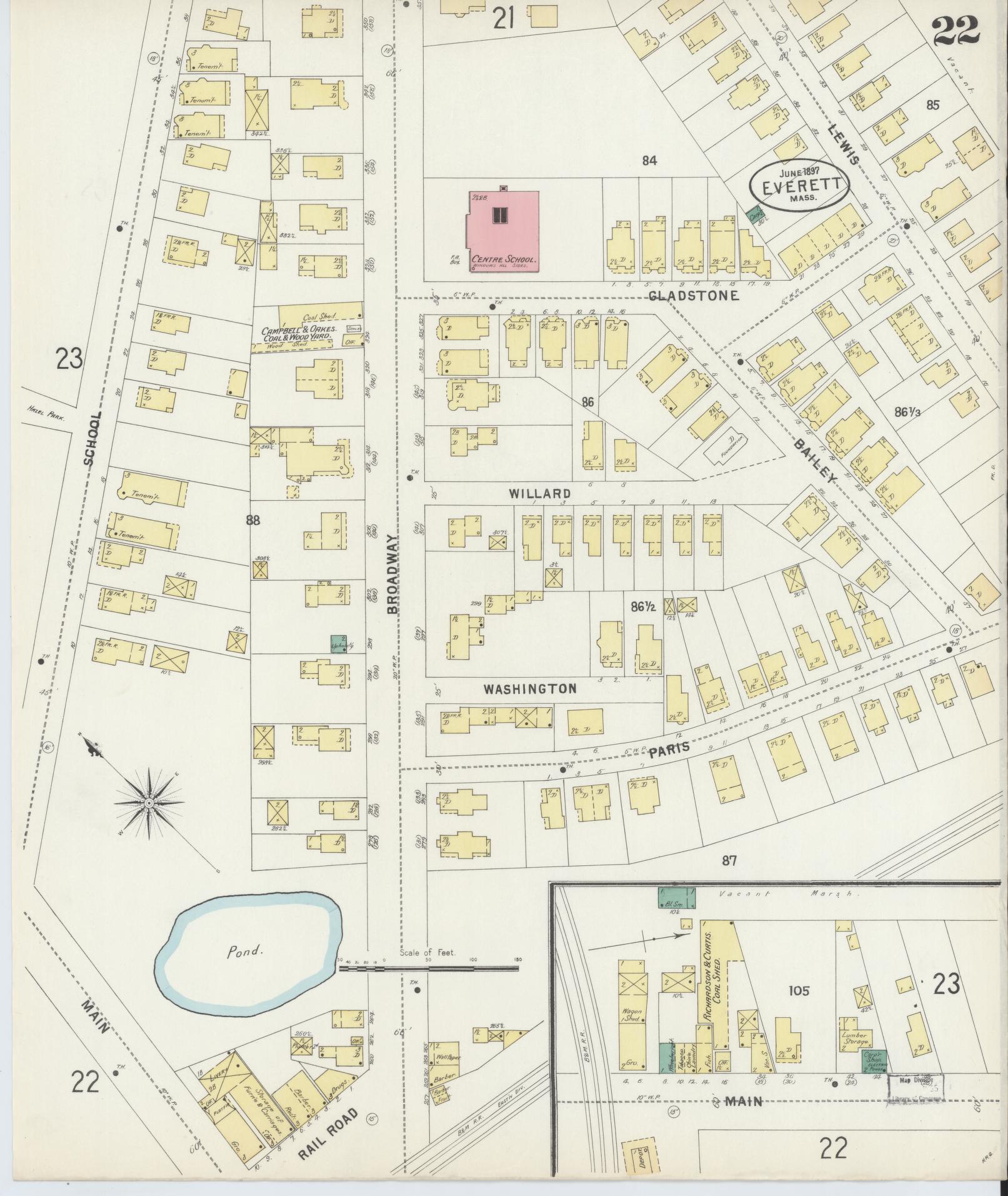 Sanborn Fire Insurance Map from Everett, Middlesex County, Massachusetts (1897), Sheet #0022 - Complete Map Set gallery image, historic Sanborn map, vintage wall art, Massachusetts Massachusetts