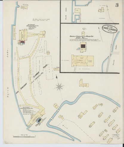Sanborn Fire Insurance Map from Lake Linden, Houghton County, Michigan (1885), Sheet #0003 - Complete Map Set gallery image, historic Sanborn map, vintage wall art, Michigan Michigan