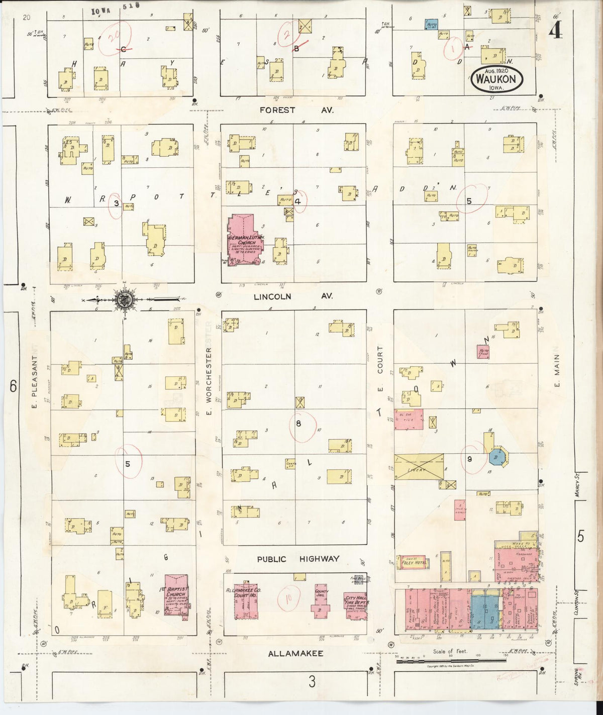 Sanborn Fire Insurance Map from Waukon, Allamakee County, Iowa (1934), Sheet #0004 - Historic Sanborn Fire Insurance Map Print, vintage old map wall art
