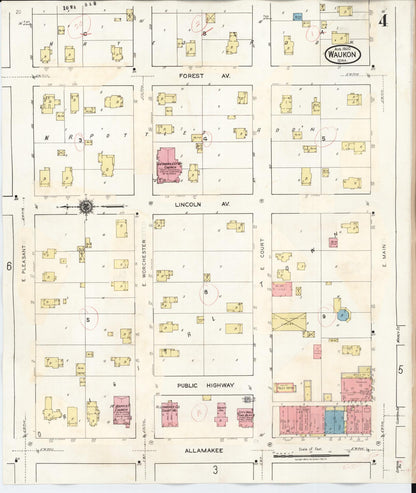 Sanborn Fire Insurance Map from Waukon, Allamakee County, Iowa (1934), Sheet #0004 - Historic Sanborn Fire Insurance Map Print, vintage old map wall art